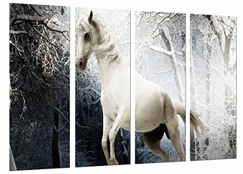 Wandbild - Natur-verschneiter Wald, Tagesnacht, weißes Pferd, 131 x 62 cm, Holzdruck - XXL Format - Kunstdruck, ref.27028 von Cuadros Cámara