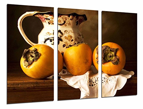 Wandbild - Persimmon-Frucht, Weinlese-Vase, 97 x 62 cm, Holzdruck - XXL Format - Kunstdruck, ref.26678 von Cuadros Cámara