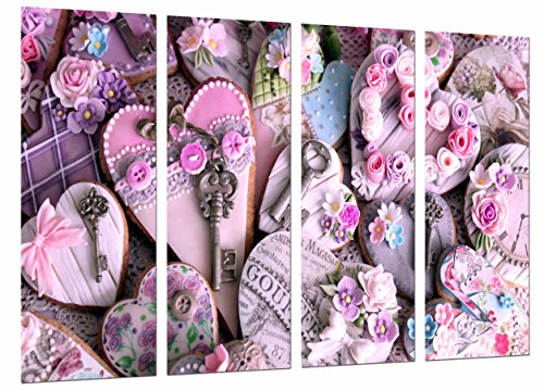 Wandbild - Romantische Dekoration, Herzen mit Blumen, 131 x 62 cm, Holzdruck - XXL Format - Kunstdruck, ref.26719 von Cuadros Cámara