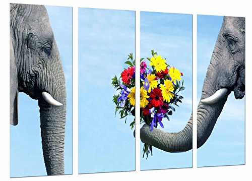 Wandbild - Romantische Paare der Elefanten mit den Blumen, Tier, 131 x 62 cm, Holzdruck - XXL Format - Kunstdruck, ref.26862 von Cuadros Cámara