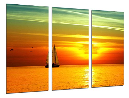 Wandbild - Sonnenuntergang, spektakulärer Sonnenuntergang auf dem Meer, Segelboot, 97 x 62 cm, Holzdruck - XXL Format - Kunstdruck, ref.26524 von Cuadros Cámara