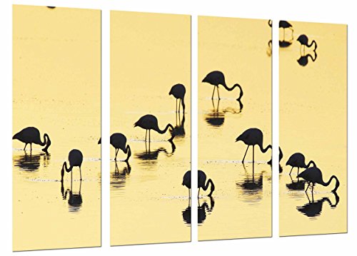 Wandbild - Sonnenuntergang Landschaft, Tier Silhouette Flamingos, 131 x 62 cm, Holzdruck - XXL Format - Kunstdruck, ref.26867 von Cuadros Cámara