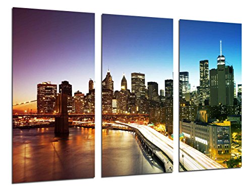 Wandbild - Stadt New York Nacht, 97 x 62 cm, Holzdruck - XXL Format - Kunstdruck, ref.26283 von Cuadros Cámara