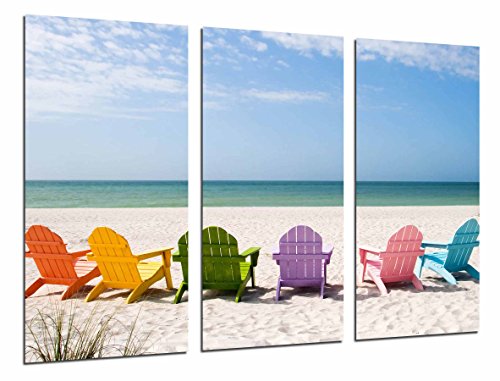 Wandbild - Strand farbige Klubsessel, Meer, Feiertage, Sun, 97 x 62 cm, Holzdruck - XXL Format - Kunstdruck, ref.26592 von Cuadros Cámara