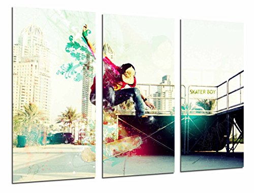 Wandbild - Urban Sport, Junge in der Stadt, Skateboard, Skateboarder, 97 x 62 cm, Holzdruck - XXL Format - Kunstdruck, ref.26931 von Cuadros Cámara