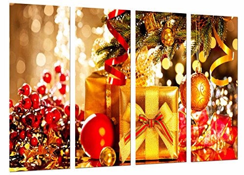 Wandbild - Weihnachten, Weihnachtsverzierungs-Baum mit Geschenken, Farben, 131 x 62 cm, Holzdruck - XXL Format - Kunstdruck, ref.27065 von Cuadros Cámara