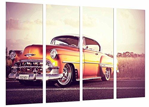 Wandbild - Weinlese-Chevrolet-orange Auto, klassisch, 131 x 62 cm, Holzdruck - XXL Format - Kunstdruck, ref.26721 von Cuadros Cámara