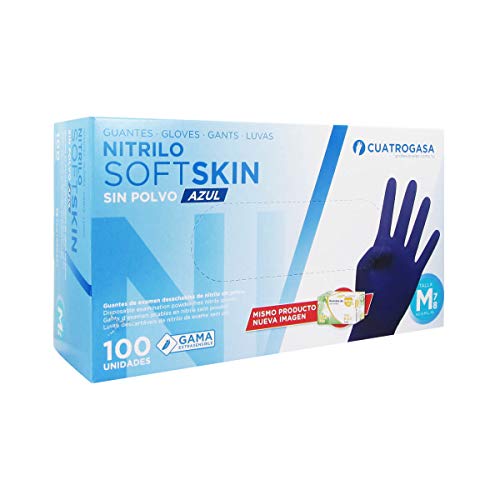 Cuatrogasa Einweghandschuhe aus Nitril, puderfrei, weich, Größe M 7-8, Box mit 100 U (1) von Cuatrogasa