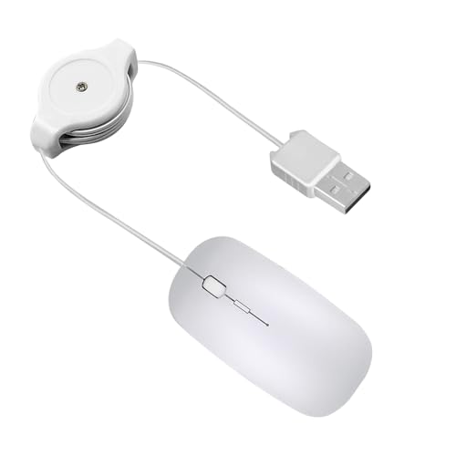 Cube-LED Einziehbare kabelgebundene Maus – Leise optische USB-Maus für Büro und Gaming – kompaktes und komfortables Design für Arbeit und Spielen (Silber) von Cube-LED