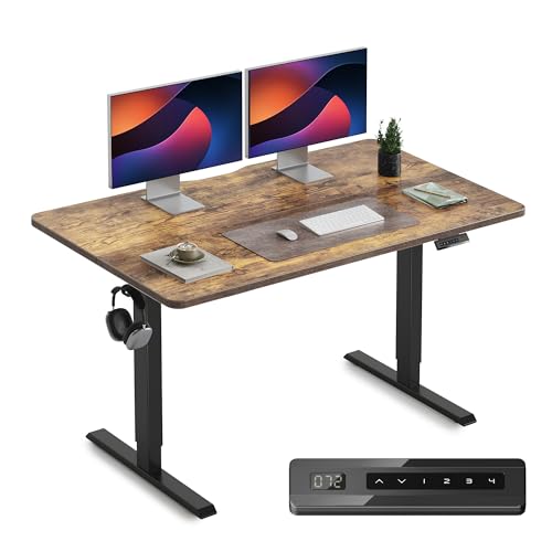 CUBICUBI Schreibtisch Höhenverstellbar Elektrisch, 140 x 60 cm Stehpult T-Beine aus Stahl mit Memory-Steuerung, Anti-kollisions System, Schwarz Rahmen/Braun Tischplatte von CubiCubi