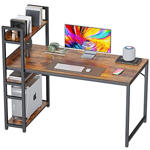 CubiCubi Computertisch 120 cm mit Aufbewahrungsregalen, Schreibtisch zum Lernen und Schreiben für das Homeoffice, moderner einfacher Stil, Braun von CubiCubi