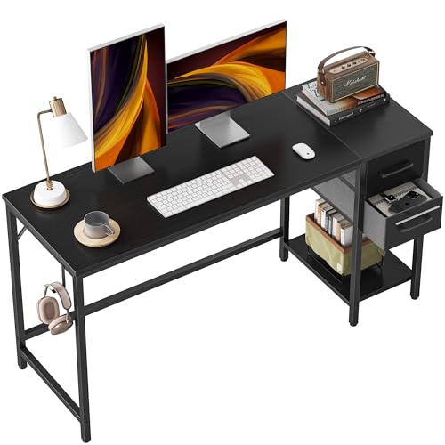 CubiCubi Computertisch mit 2 Schubladen, 55 Zoll Home Office Schreibtisch mit Stauraum, Studientisch, moderner einfacher PC-Schreibtisch, Schwarz von CubiCubi