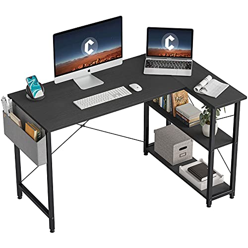CubiCubi Umkehrbarer Computertisch Gaming Tisch,Schreibtisch mit Regalen, 120cm Kleiner L-förmiger Eckschreibtisch mit Ablagefächern, Schreibtisch für Heimbüro Kleiner Raum, schwarz von CubiCubi