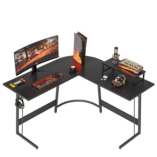 CubiCubi Gaming Tisch Eckschreibtisch 120 x 120 cm, Schreibtisch l Form für Büro, Pc Ecktisch Computertisch Mit Monitorständer und Schubladen, Platzsparend, Einfach zu Montieren Eck Tisch, Schwarz von CubiCubi