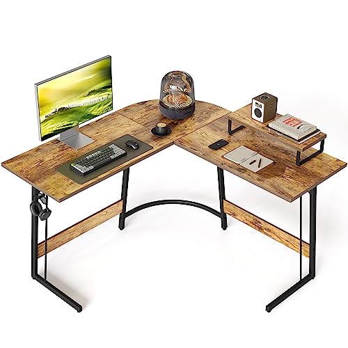 CubiCubi Eckschreibtisch Studie 120 x 120 cm, Stabil Schreibtisch l Form für Büro, Pc Ecktisch Computertisch Mit Monitorständer und Schubladen, Platzsparend, Einfach zu Montieren Eck Tisch, Braun von CubiCubi