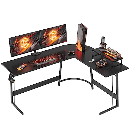 CubiCubi Gaming Tisch Eckschreibtisch 150 x 120 cm, Schreibtisch l Form für Büro, Pc Ecktisch Computertisch Mit Monitorständer und Schubladen, Platzsparend, Einfach zu Montieren Eck Tisch, Schwarz von CubiCubi