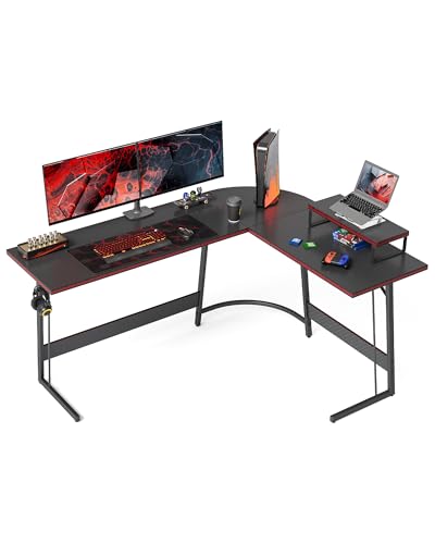 CubiCubi Gaming Tisch Eckschreibtisch 150 x 120 cm, Schreibtisch L Form für Gaming, Ecktisch Computertisch Mit Monitorständer, Platzsparend, Einfach zu Montieren Eck Tisch, Kohlefaser Schwarz von CubiCubi