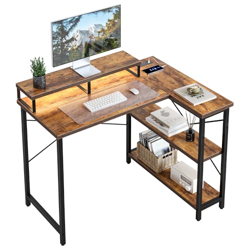 CubiCubi Eckschreibtisch mit LED & Steckdose – 100×50cm Schreibtisch L Form für Home Office & Gaming, Kleiner Computertisch mit Regal – Moderner Gaming Tisch CubiCubi Eckschreibtisch mit LED & Steckdose – 100×50cm Schreibtisch L Form für Home Office & Gaming, Kleiner Computertisch mit Regal – Moderner Gaming Tisch von CubiCubi