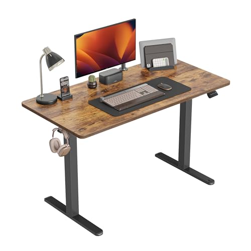 CubiCubi Elektrischer Stehschreibtisch, 100 x 60 cm, höhenverstellbarer Tisch, Ergonomische Home Office Möbel mit Spleißbrett, Rustikale Braune Tischplatte von CubiCubi