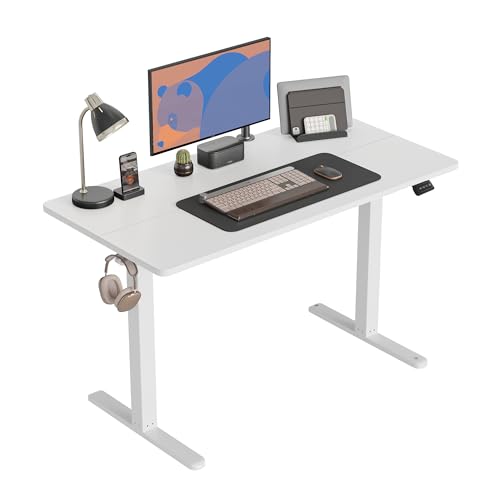 CubiCubi Schreibtisch Höhenverstellbar Elektrisch, 100 x 60 cm Stehpult T-Beine aus Stahl mit Funktions-Memory-Steuerung, Anti-kollisions System, Weiß Rahmen/Weiß Tischplatte von CubiCubi