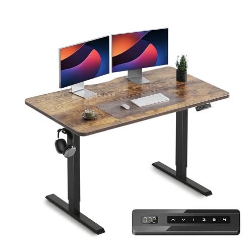 CubiCubi Schreibtisch Höhenverstellbar Elektrisch, 120 x 60 cm Stehpult T-Beine aus Stahl mit Funktions-Memory-Steuerung, Anti-kollisions System, Schwarz Rahmen/Braun Tischplatte von CubiCubi