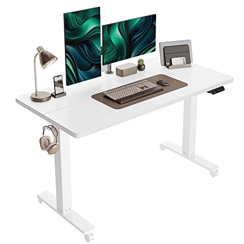 CubiCubi Elektrischer Stehschreibtisch, 140 x 60 cm höhenverstellbarer Tisch, Ergonomische Büromöbel mit Verbindungsplatte, Weiß Oberfläche von CubiCubi