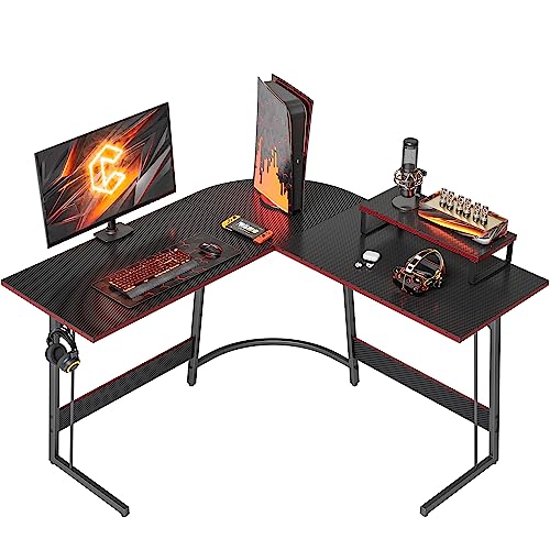 CubiCubi Gaming Tisch Eckschreibtisch 120 x 120 cm, Schreibtisch l Form für Büro, Pc Ecktisch Computertisch Mit Monitorständer und Schubladen, Einfach zu Montieren Eck Tisch, Gaming Schwarz von CubiCubi