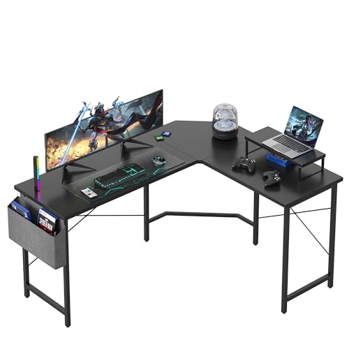 CubiCubi Gaming Tisch Eckschreibtisch 150x120cm, Schreibtisch mit Monitorständer und Seitlicher Aufbewahrungstasche, Gaming Schreibtisch L Form, Computertisch, Schwarz von CubiCubi