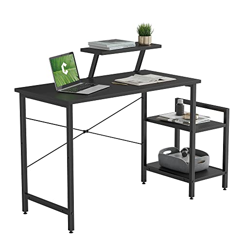 CubiCubi Kleiner Schreibtisch mit 2 mobilen Regalen und Monitorständer, 100 x 50 cm Stabiler Pc Gaming Tisch, einfache Montage für Arbeit, Schwarz von CubiCubi