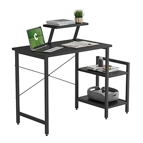 CubiCubi Kleiner Schreibtisch mit 2 mobilen Regalen und Monitorständer, 80 x 50 cm Stabiler Pc Gaming Tisch, einfache Montage für Arbeit, Schwarz von CubiCubi