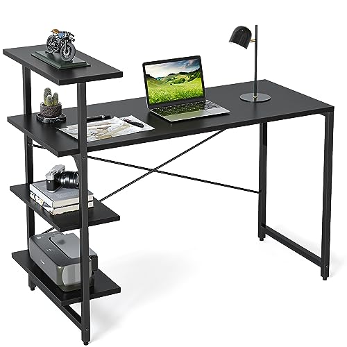 CubiCubi Kleiner Schreibtisch mit Regal 120 x 50 cm, 3-stöckiges Regal Computertisch, Pc Gaming Tisch, Einfach zu installierender Schreibtisch, Stabil Stahlgestell schreibtische, Schwarz von CubiCubi