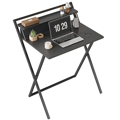 CubiCubi Kleiner klappbarer Schreibtisch, 60 cm klappbarer Computertisch mit Regal und Aufbewahrungstasche, kein Zusammenbau erforderlich, Home Office, Kleiner Arbeitstisch, schwarz. von CubiCubi