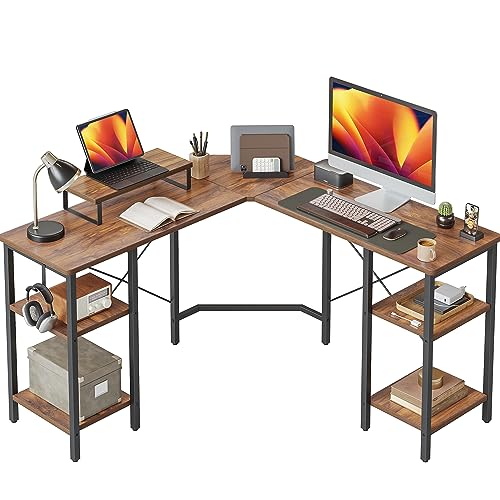 CubiCubi L-förmiger Computertisch, 128 x 128 cm Industrial Office Eckschreibtisch Schreibtisch mit Aufbewahrungsregalen, Platzsparend, Dunkelbraun von CubiCubi