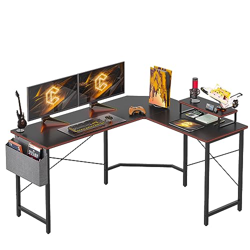 CubiCubi L-förmiger Computertisch mit Kohlefaseroberfläche, 150 x 120 cm PC-Tisch, Stabiler Schreibtisch für Gaming, Eckschreibtisch mit Monitorständer und Aufbewahrungstasche, Schwarz von CubiCubi