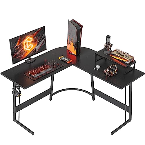 CubiCubi L-förmiger Gaming-Schreibtisch, Computer-Bürotisch, Eckschreibtisch mit großem Monitorständer für Zuhause, Büro, Arbeitszimmer, Schreibarbeitsplatz, 119,4 cm, Schwarz von CubiCubi