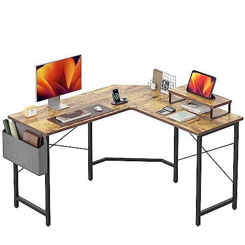 CubiCubi L-förmiger Schreibtisch, 120 cm Eckschreibtisch, Gaming-Schreibtisch, Home-Office-Schreibtisch mit Monitorablage, platzsparender Arbeitsplatz-Schreibtisch, Braun von CubiCubi