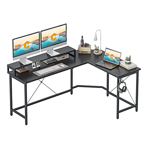 CubiCubi L-förmiger Schreibtisch, 67 Zoll Eckschreibtisch, Home Office Studien - und Schreibarbeitsstation mit Monitorständer, einfach zu montieren, schwarz von CubiCubi