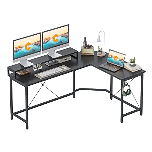 CubiCubi Schreibtisch L Form 170x120cm, Gaming Tisch Eckschreibtisch, Schreibtisch mit Langer Monitorständer, Schwarz von CubiCubi