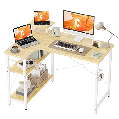 CubiCubi Computertisch mit Ablagefächern, Schreibtisch Kleiner L-förmiger Eckschreibtisch mit Regalen (Naturfarbe Links, 110 X 78 cm) von CubiCubi