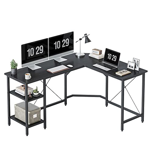 CubiCubi L-förmiger Schreibtisch mit Regalen, 150x120 cm, Eckschreibtisch, L-förmiger Gaming-Schreibtisch, Homeoffice-Schreibtisch, Schwarz von CubiCubi