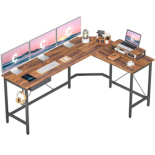 CubiCubi Moderner L-förmiger Computertisch, 170 x 120 cm PC-Tisch, Stabiler Schreibtisch für Gaming, Eckschreibtisch mit Monitorständer und Schublade, ecktisch groß bürotisch, Expresso von CubiCubi