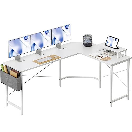 CubiCubi Moderner L-förmiger Computertisch, 170 x 120 cm PC-Tisch, Stabiler Schreibtisch für Gaming, Eckschreibtisch mit Monitorständer und Schublade, ecktisch groß bürotisch, Weiß/Weiß von CubiCubi