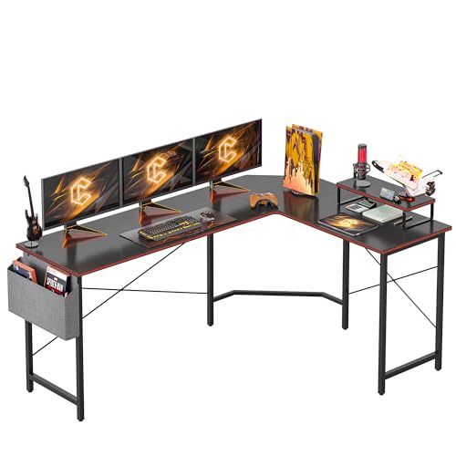 CubiCubi Moderner L-förmiger Computertisch, 170 x 120 cm PC-Tisch mit Kohlefaseroberfläche, Stabiler Schreibtisch für Gaming, Eckschreibtisch mit Monitorständer und Schublade, ecktisch groß bürotisch von CubiCubi