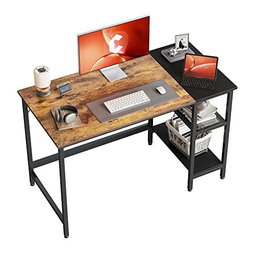 CubiCubi Schreibtisch, Computertisch mit Regal rechts oder Links, 120 x 60 cm klein Pc Tisch, Bürotisch fürs Büro Wohnzimmer, Industrie-Design, Stabil Stahlgestell schreibtische, Braun/schwarz von CubiCubi