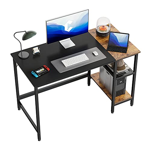 CubiCubi Schreibtisch, Computertisch mit Regal rechts oder Links, 120 x 60 cm klein Pc Tisch, Bürotisch fürs Büro Wohnzimmer, Industrie-Design, Stabil Stahlgestell schreibtische, schwarz/Braun von CubiCubi