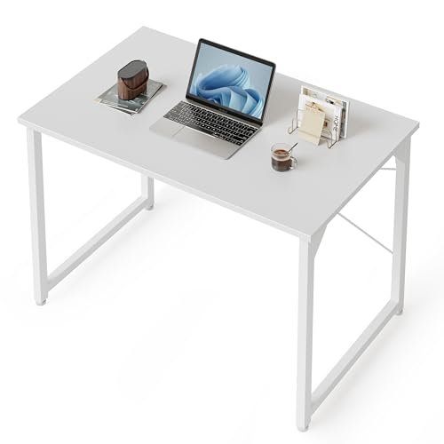 CubiCubi Schreibtisch, Kleiner Computertisch, 80 x 40 x 75 cm Bürotisch, für Arbeitszimmer, Schlafzimmer, Industrie-Design, Metallgestell, Weiß von CubiCubi
