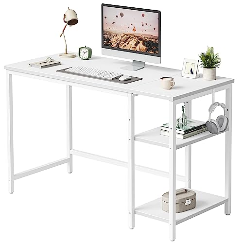 CubiCubi Schreibtisch mit Regalen, Computertisch mit Ablagen & PC-Tisch für Homeoffice, Büro & Arbeitszimmer,Stabiler Stahlrahmen,Moderner Industriestil 100x50cm Weiß von CubiCubi