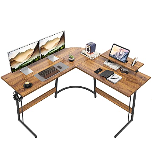 CubiCubi stabil L Form Schreibtisch, Eckschreibtisch für Büro, L-förmiger Pc Ecktisch Computertisch, 120 x 120 cm Gaming Tisch mit Monitorständer, Platzsparend, Einfach zu Montieren Eck Tisch, Braun von CubiCubi