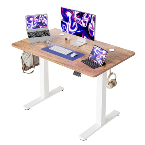 Cubiker 100 x 60 cm Schreibtisch Höhenverstellbar Elektrisch, Stehpult T-Beine aus Stahl mit Funktions-Memory-Steuerung, Anti-kollisions System, Hellbraun Tischplatte von Cubiker
