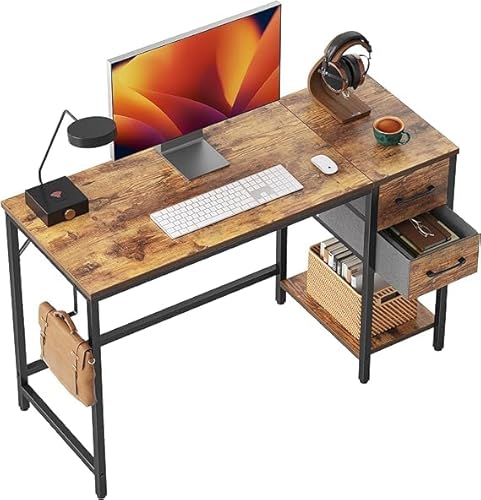 Cubiker Computertisch für das Home Office mit Schubladen, 100 cm Kleiner Schreibtisch zum Studieren und Schreiben, moderner einfacher PC-Tisch, Braun von Cubiker